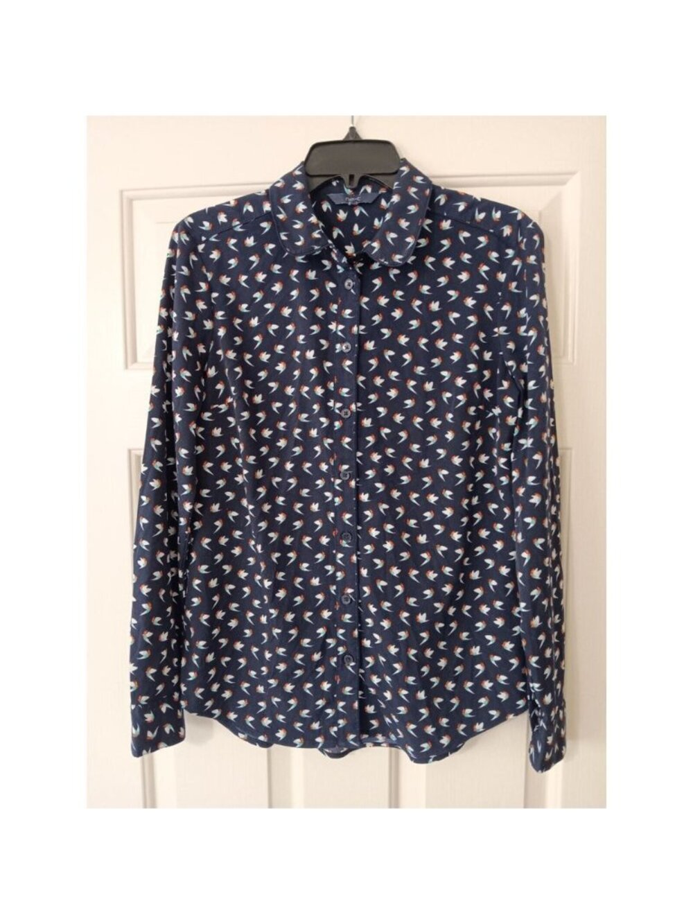 NEXT Shirt Navy Blue‎ Bird Animal Print Casual Smart Work Women's Size 8